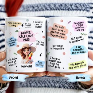 Mom's Self Love Mug With Inspiring Quotes And Floral Design - Personalized Custom Coffee Mug - MOM033_MG