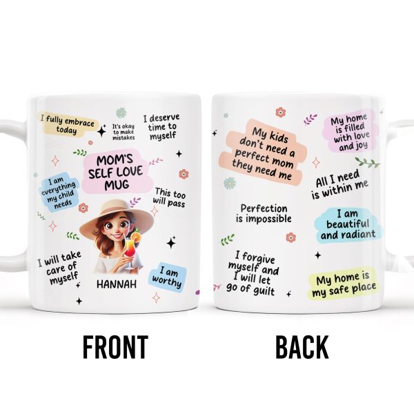 Mom's Self Love Mug With Inspiring Quotes And Floral Design - Personalized Custom Coffee Mug - MOM033_MG