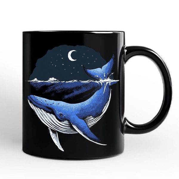 Moonlit Whale Vintage Personalized Mug, Night Ocean Retro Gift with Custom Name