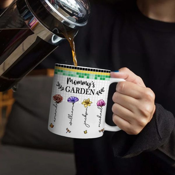 Mosaic Tiles Birth Flower Grandma's Garden - Personalized White Edge-to-Edge Mug