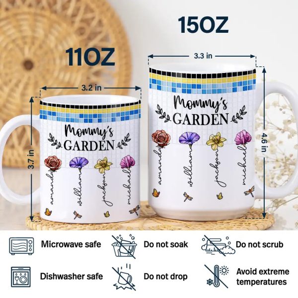 Mosaic Tiles Birth Flower Grandma's Garden - Personalized White Edge-to-Edge Mug