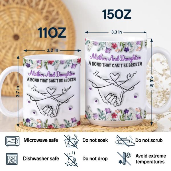 Mother And Daughter Relationship - 3D Inflated Effect Printed Mug, Personalized White Edge-to-Edge Mug