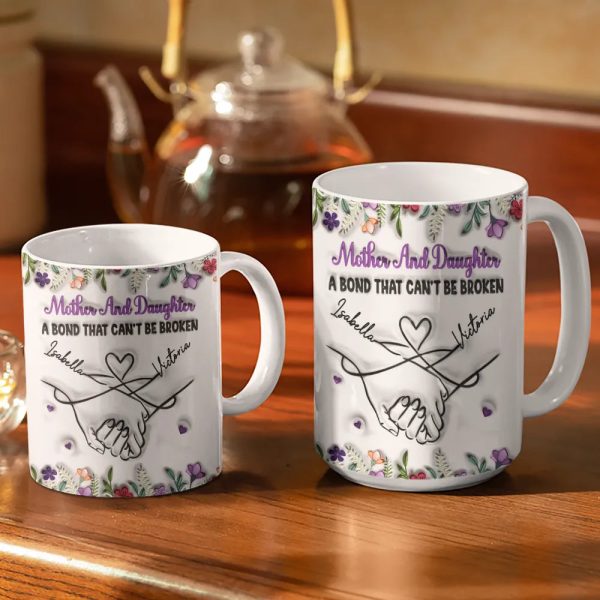 Mother And Daughter Relationship - 3D Inflated Effect Printed Mug, Personalized White Edge-to-Edge Mug