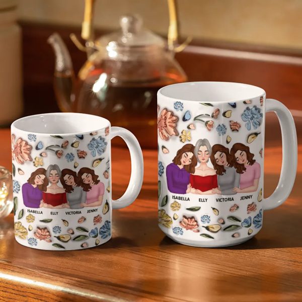 Mother & Daughter Forever Linked Together - 3D Inflated Effect Printed Mug, Personalized White Edge-to-Edge Mug