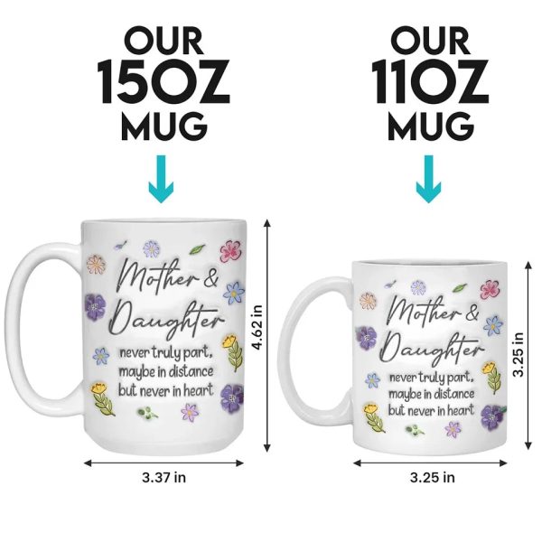 Mother & Daughter Never Truly Apart - Family Personalized Custom 3D Inflated Effect Printed Mug - Gift For Mom, Daughter