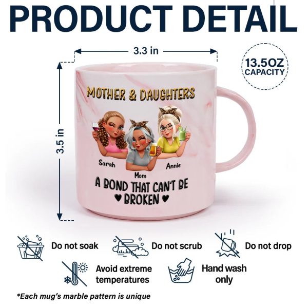 Mother & Daughters A Bond That Can't Be Broken 3D Effect - Personalized Marble Mug