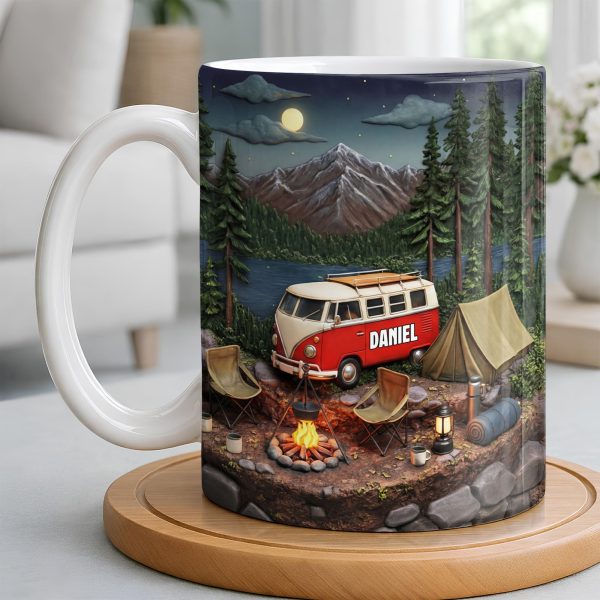 Mountain Camping Adventure Under The Stars With Van And Tent - Personalized Custom Coffee Mug - CAMP013_MG