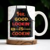 Mr. Good Lookin' Is Cookin' Apron And BBQ Grill Design - Personalized Custom Coffee Mug - GRILL004_MG
