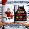 Mr. Good Lookin' Is Cookin' Apron And BBQ Grill Design - Personalized Custom Coffee Mug - GRILL004_MG