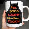 Mr. Good Lookin' Is Cookin' Apron And BBQ Grill Design - Personalized Custom Coffee Mug - GRILL004_MG