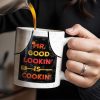 Mr. Good Lookin' Is Cookin' Apron And BBQ Grill Design - Personalized Custom Coffee Mug - GRILL004_MG