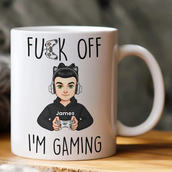 Mug with Custom Gamer Avatar, Do Not Disturb Theme, Fun & Cute Desk Coffee Cup, Unique Gift for Boyfriend or Coworker