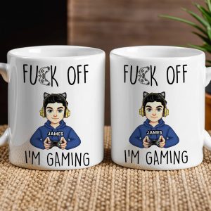 Mug with Custom Gamer Avatar, Do Not Disturb Theme, Fun & Cute Desk Coffee Cup, Unique Gift for Boyfriend or Coworker