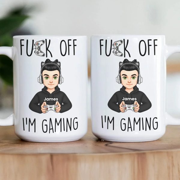 Mug with Custom Gamer Avatar, Do Not Disturb Theme, Fun & Cute Desk Coffee Cup, Unique Gift for Boyfriend or Coworker