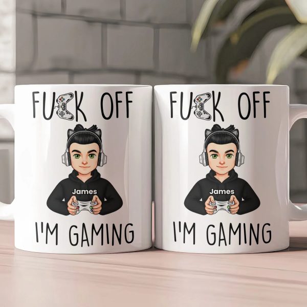 Mug with Custom Gamer Avatar, Do Not Disturb Theme, Fun & Cute Desk Coffee Cup, Unique Gift for Boyfriend or Coworker