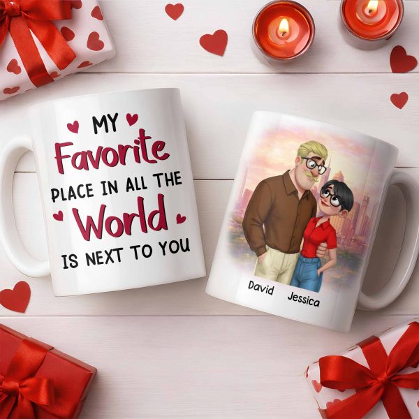 My Favorite Place Is Next to You, Hearts and Cityscape - Personalized Custom Coffee Mug - CPL1340_MG