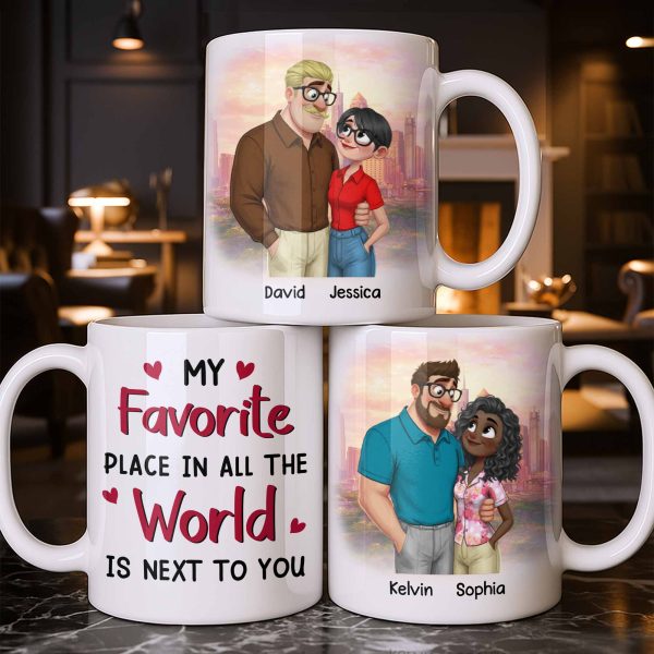 My Favorite Place Is Next to You, Hearts and Cityscape - Personalized Custom Coffee Mug - CPL1340_MG