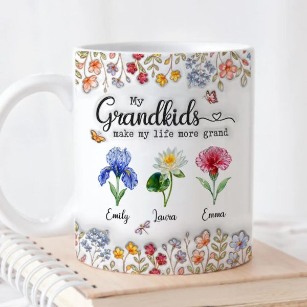 My Grandkids Make My Life More Grand - Personalized White Edge-to-Edge Mug - Gift For Grandma, Grandpa, Kids, Family HH01