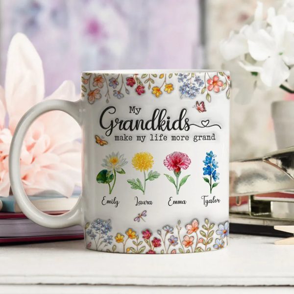 My Grandkids Make My Life More Grand - Personalized White Edge-to-Edge Mug - Gift For Grandma, Grandpa, Kids, Family HH01