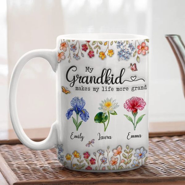 My Grandkids Make My Life More Grand - Personalized White Edge-to-Edge Mug - Gift For Grandma, Grandpa, Kids, Family HH01
