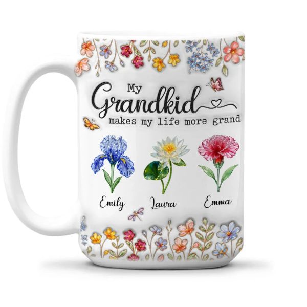My Grandkids Make My Life More Grand - Personalized White Edge-to-Edge Mug - Gift For Grandma, Grandpa, Kids, Family HH01