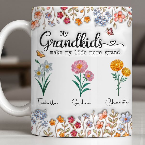 My Grandkids Make My Life More Grand With Flowers And Butterflies - Personalized Custom Coffee Mug - GRK115_MG