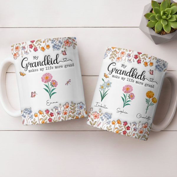 My Grandkids Make My Life More Grand With Flowers And Butterflies - Personalized Custom Coffee Mug - GRK115_MG