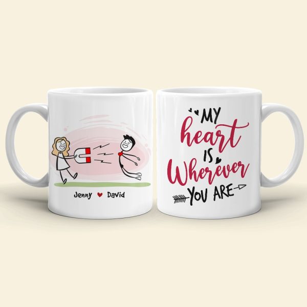 My Heart Is Wherever You Are, Personalized Mug, Gift For Couple
