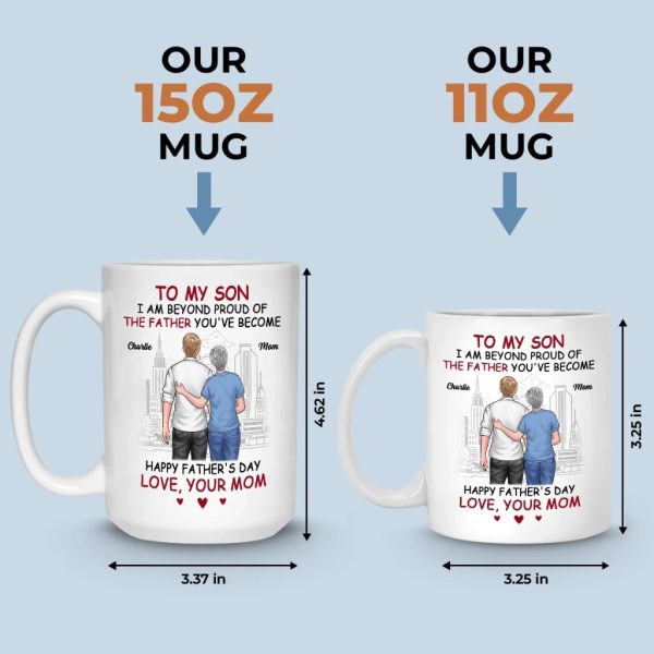 My Son, My Hero, Their Father - Family Personalized Custom Mug - Father's Day, Gift For Son