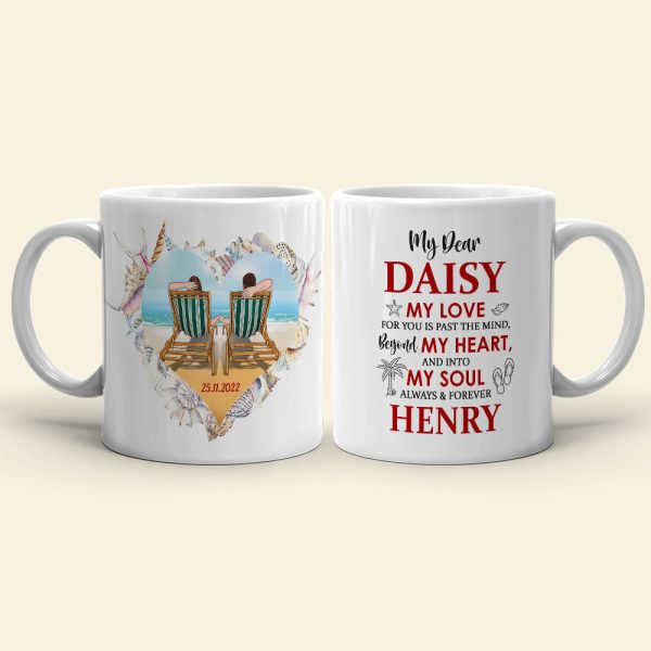 My Soulmate Always & Forever, Personalized White Mug, Beach Couple, Gift For Couple