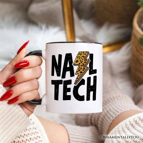 Nail Tech Leopard Lightning Personalized Mug, Retro Stylist Gift with Custom Name
