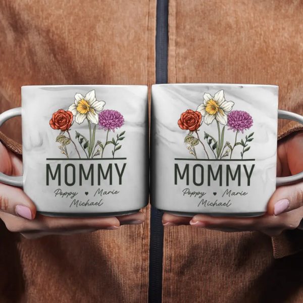 Nana Grandma Mom Birth Flowers - Personalized Marble Mug