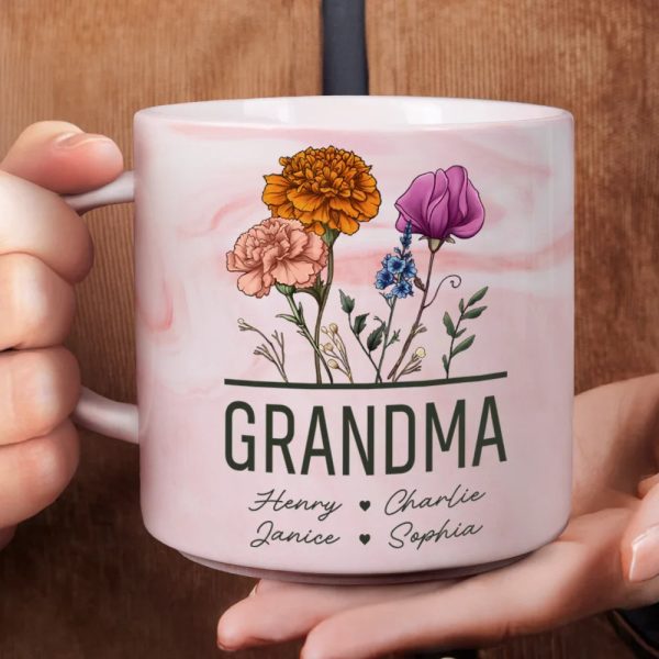 Nana Grandma Mom Birth Flowers - Personalized Marble Mug