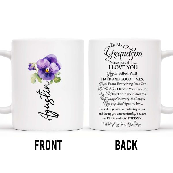 Never Forget That I Love You Grandson Pansy Flower Mug - Personalized Custom Coffee Mug - GSN025_MG