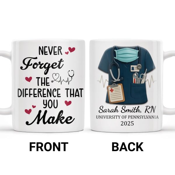 Never Forget The Difference That You Make, Heartbeat And Medical Scrubs - Personalized Custom Coffee Mug - GRAD271_MG