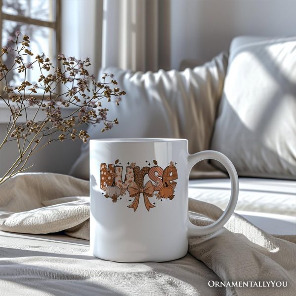 Nurse Coquette Autumn Personalized Mug, Cozy Fall Pumpkins Gift with Custom Name