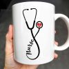 Nurse, Stethoscope and Heartbeat - Personalized Custom Coffee Mug - NUR016_MG