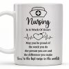 Nursing Is A Work Of Heart, Nurse Cap And Heart Rate Line - Personalized Custom Coffee Mug - DOC033_MG