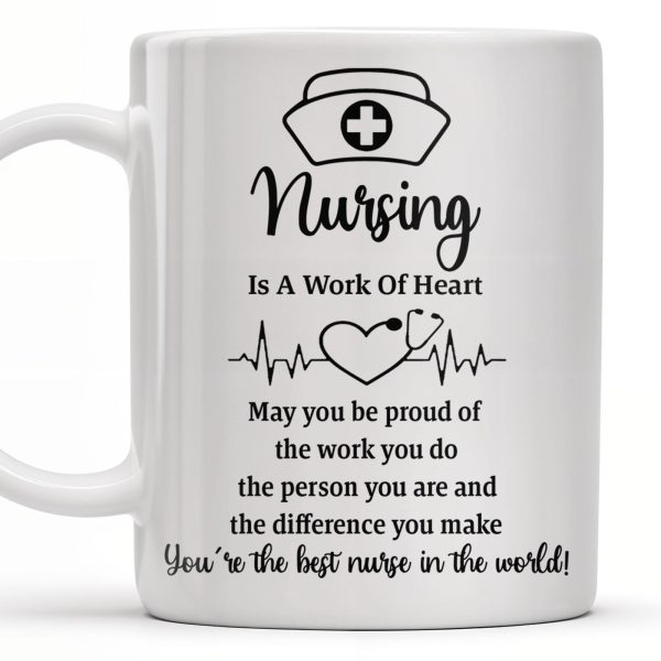 Nursing Is A Work Of Heart, Nurse Cap And Heart Rate Line - Personalized Custom Coffee Mug - DOC033_MG