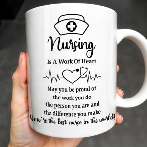 Nursing Is A Work Of Heart, Nurse Cap And Heart Rate Line - Personalized Custom Coffee Mug - DOC033_MG