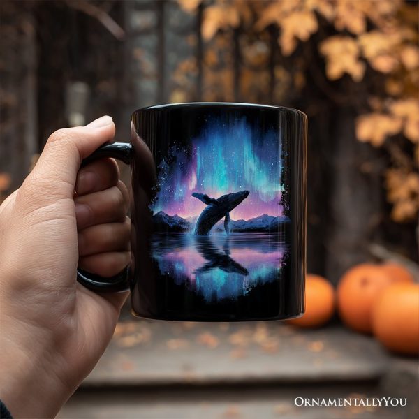 Ocean Aurora Whale Personalized Mug, Northern Lights Wildlife Gift with Custom Name
