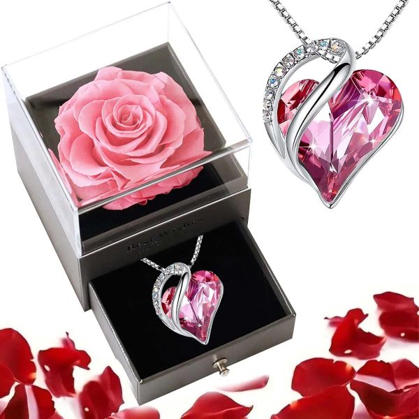 Ocean Heart Eternal Rose Necklace Gift Box for Valentine's Day and Mother's Day