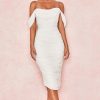 Off Shoulder Ruched Bodycon Cocktail Party Dress - White