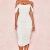 Off Shoulder Ruched Bodycon Cocktail Party Dress - White