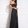 Off Shoulder Sparkle Split Dresses