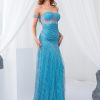 Off Shoulder Sparkle Split Dresses