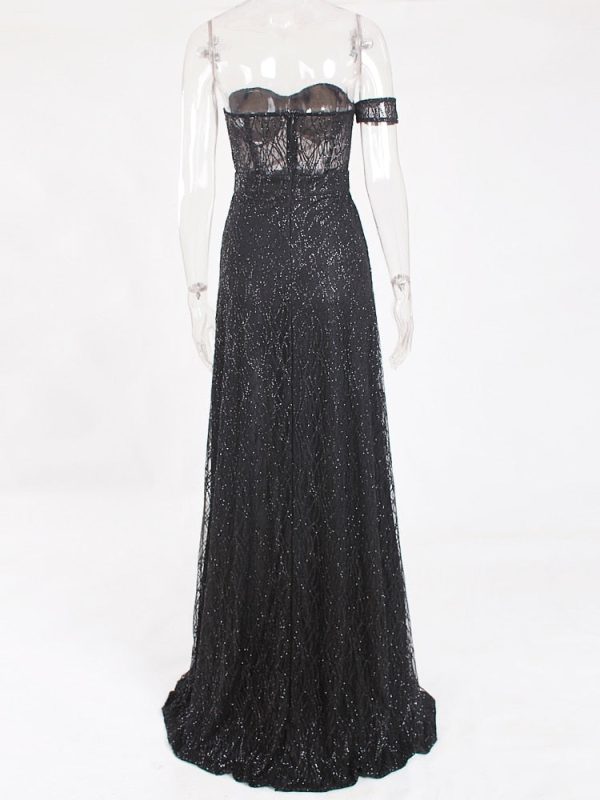 Off Shoulder Sparkle Split Dresses