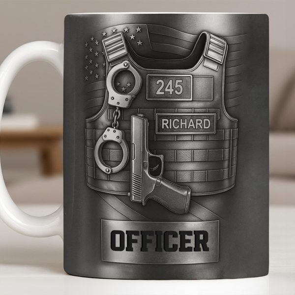 Officer, Badge, Handcuffs, And Gun - Personalized Custom Coffee Mug - OFC025_MG