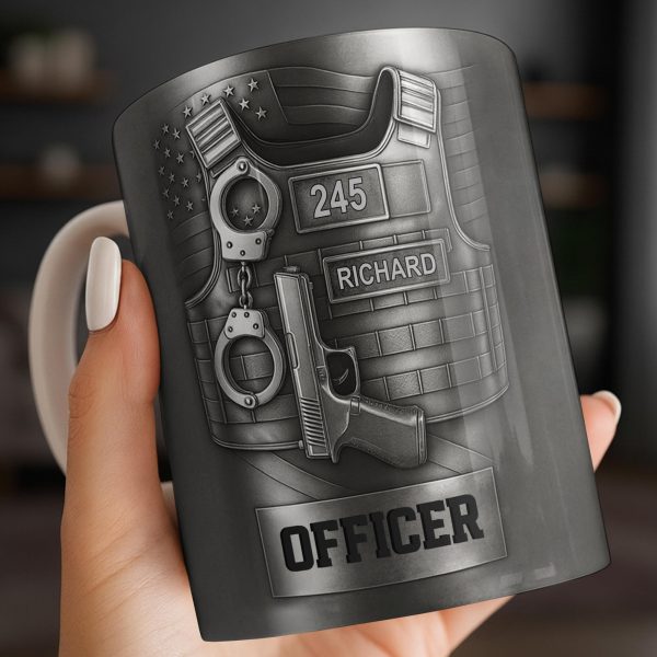 Officer, Badge, Handcuffs, And Gun - Personalized Custom Coffee Mug - OFC025_MG