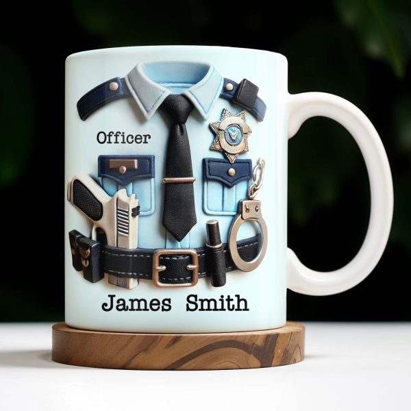 Officer, Police Uniform, Badge and Handcuffs - Personalized Custom Coffee Mug - GRAD268_MG
